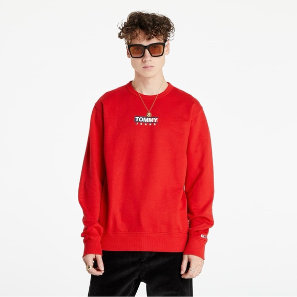 TOMMY HILFIGER JEANS SWEATSHIRT CREWNECK LOGO MEN LONG SLEEVE RED COLOR SIZE XL - Picture 7 of 10